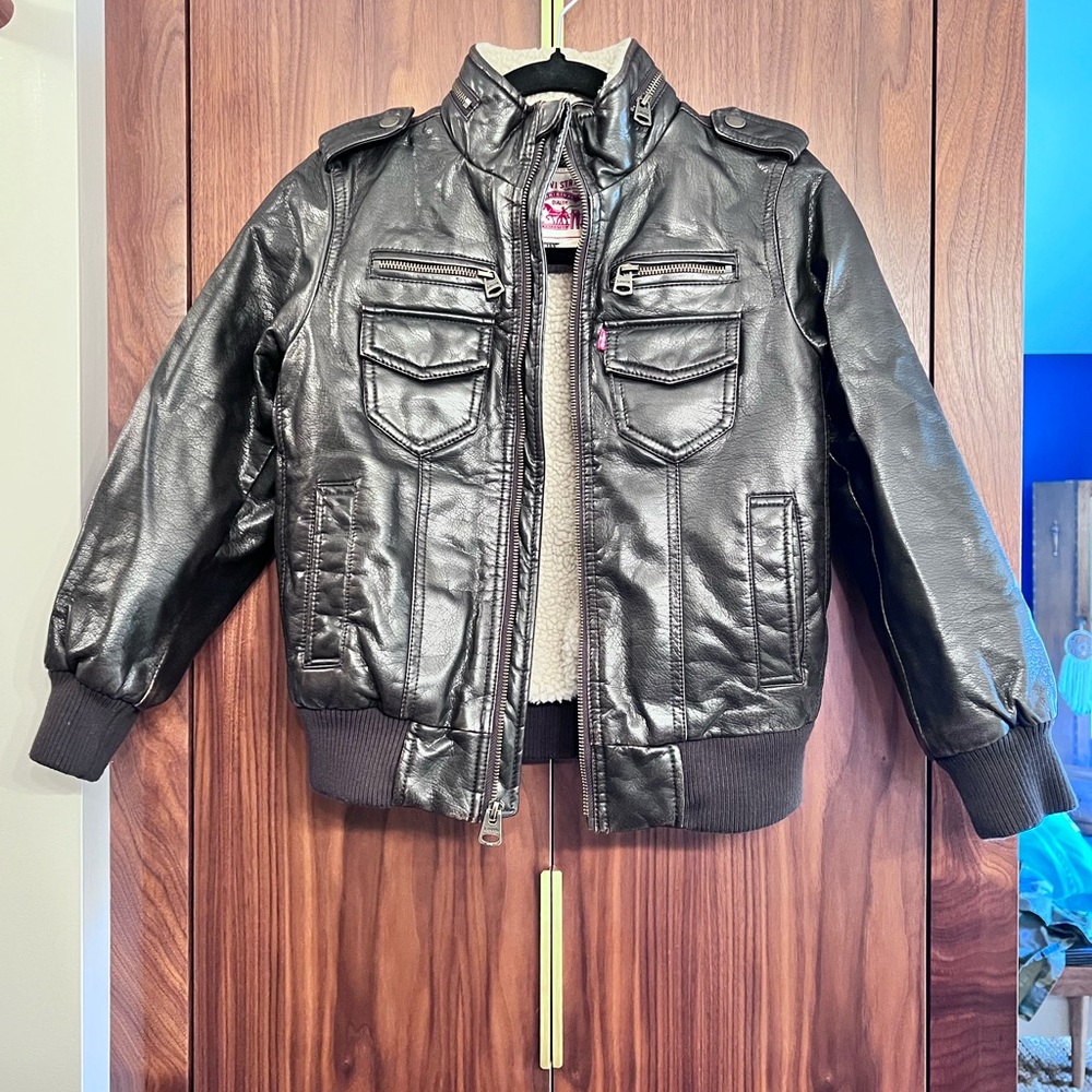 Levi’s faux leather, lined youth small, bomber jacket dark brow